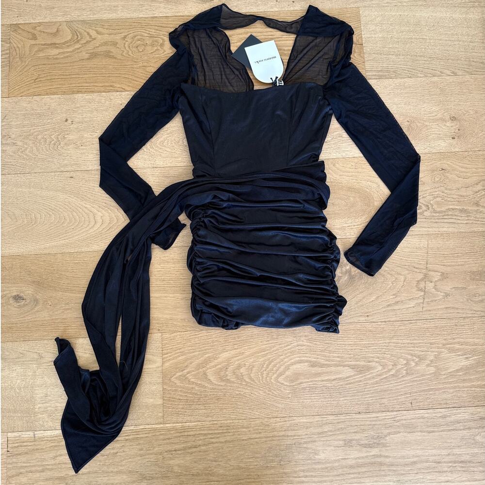 Mistress Rocks - Ruched Side Draped Long Sleeve Mini Dress in Black